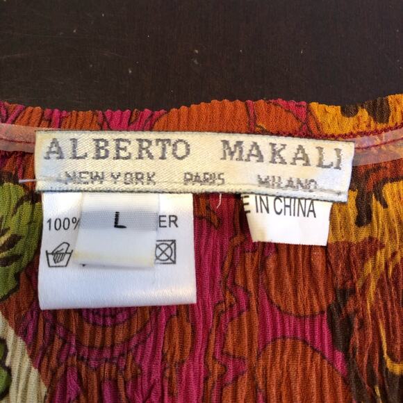 Alberto Makali red gold mixed floral print sequin crinkle top size Large - Picture 9 of 16